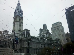 Storm clouds gather of Philadelphia's City Hall